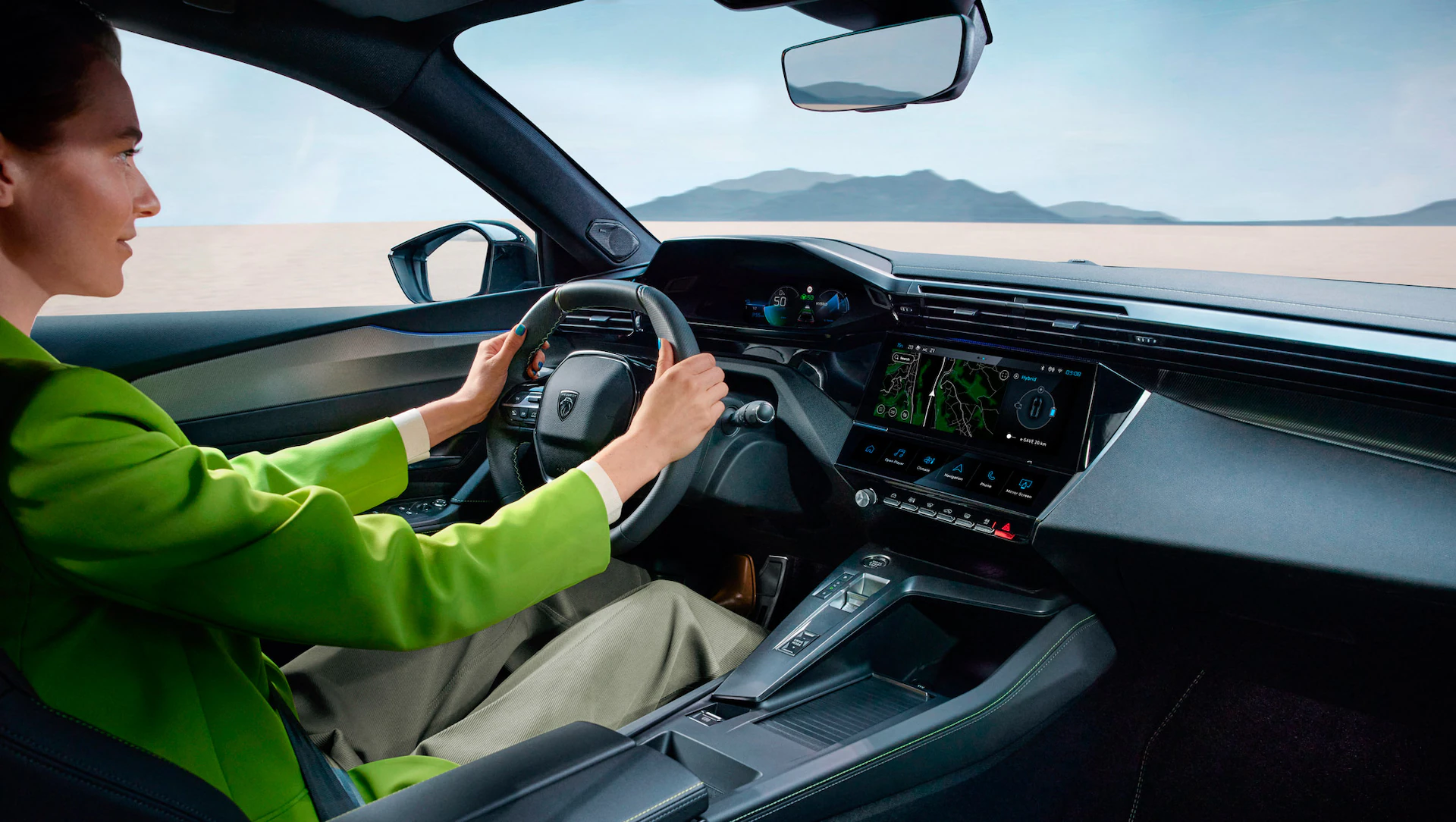 woman sat inside electric car
