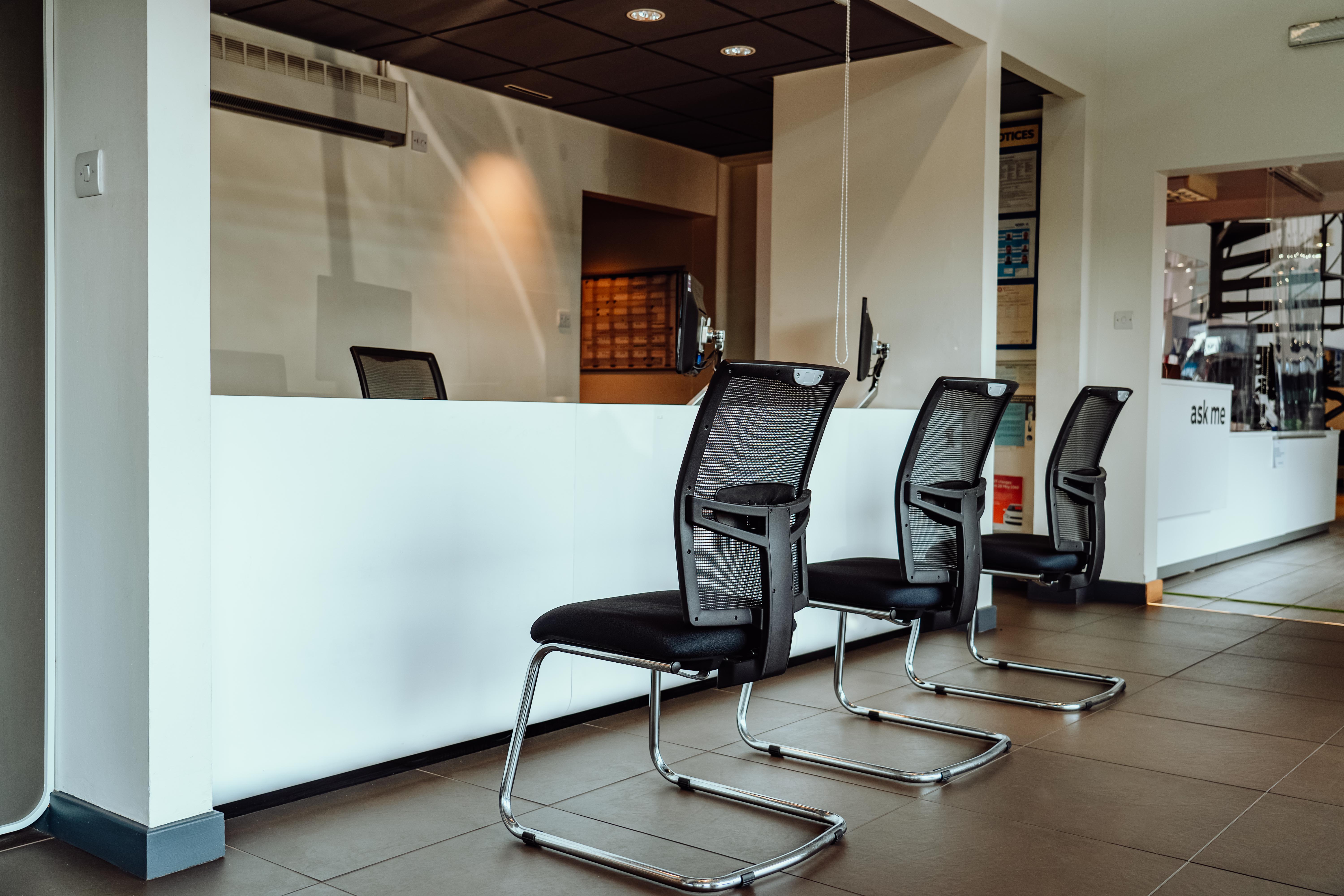 chairs at service desk at taylors peugeot